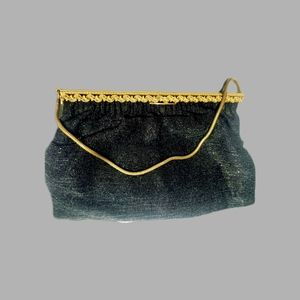 1920's Vintage evening bag - miniature black beaded with gold trim